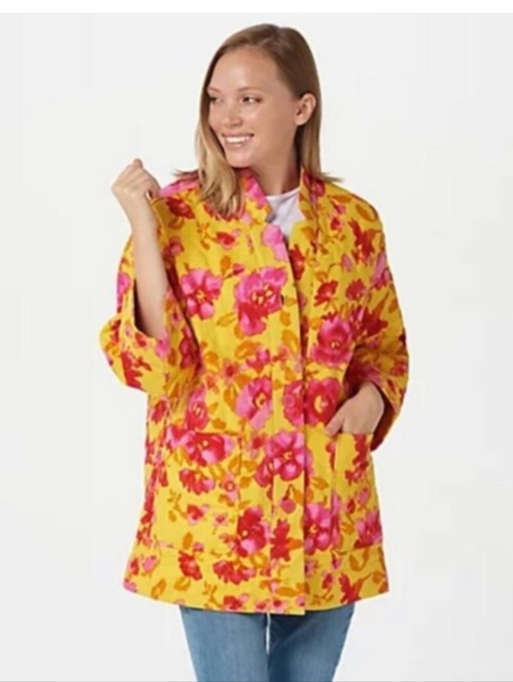 New NWOT Isaac Mizrahi Live! Women's  Quilted Kimono Jacket Floral